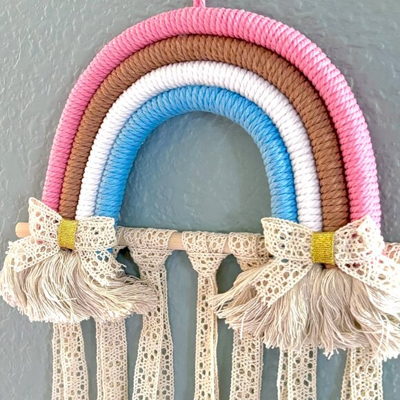 30"L Colorful Rainbow Wall Hanging Lace Fabric Strands Hair Bow Accessory Holder - Picture 3 of 9